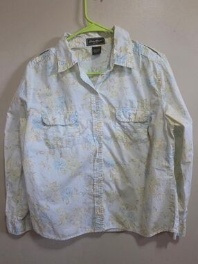 Eddie Bauer Women's Petite Size Large Long Sleeve Button-Up Shirt, Floral Print